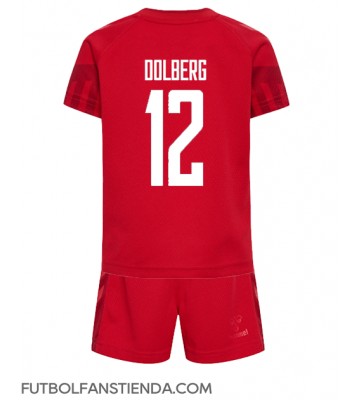 Dinamarca Kasper Dolberg #12 Primera Equipación Niños Mundial 2022 Manga Corta (+ Pantalones cortos)